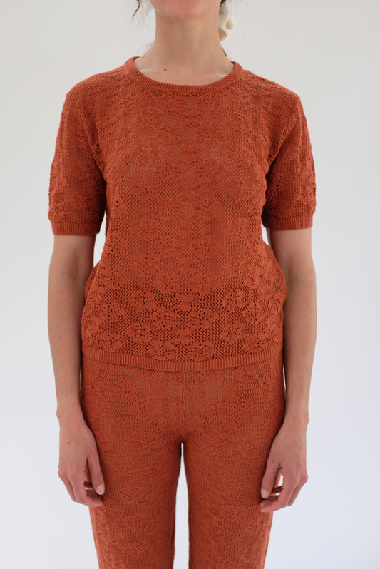 Beklina Floral Cotton Lace T-Shirt Terracotta