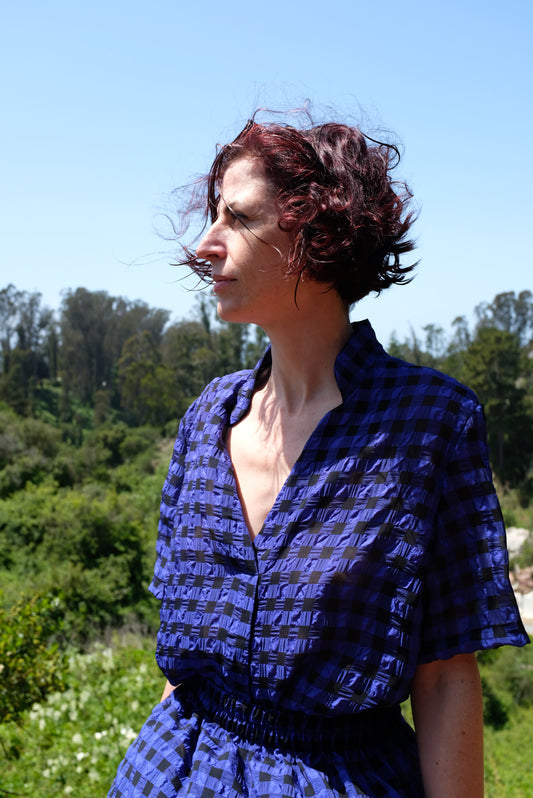 Beklina Okinawa Top Cobalt/Black Gingham