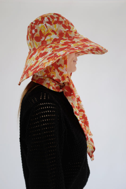 Beklina Scarf Hat Coral Floral