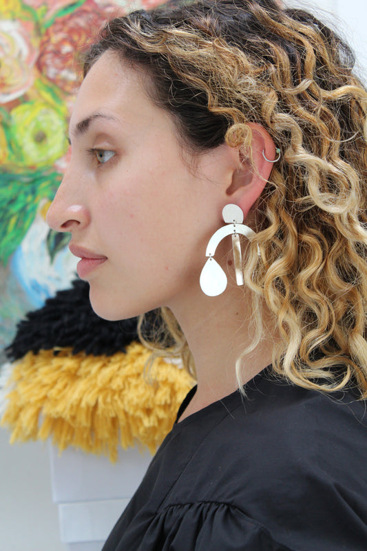 Annie Costello Brown Mini Arc Drop Earrings Silver