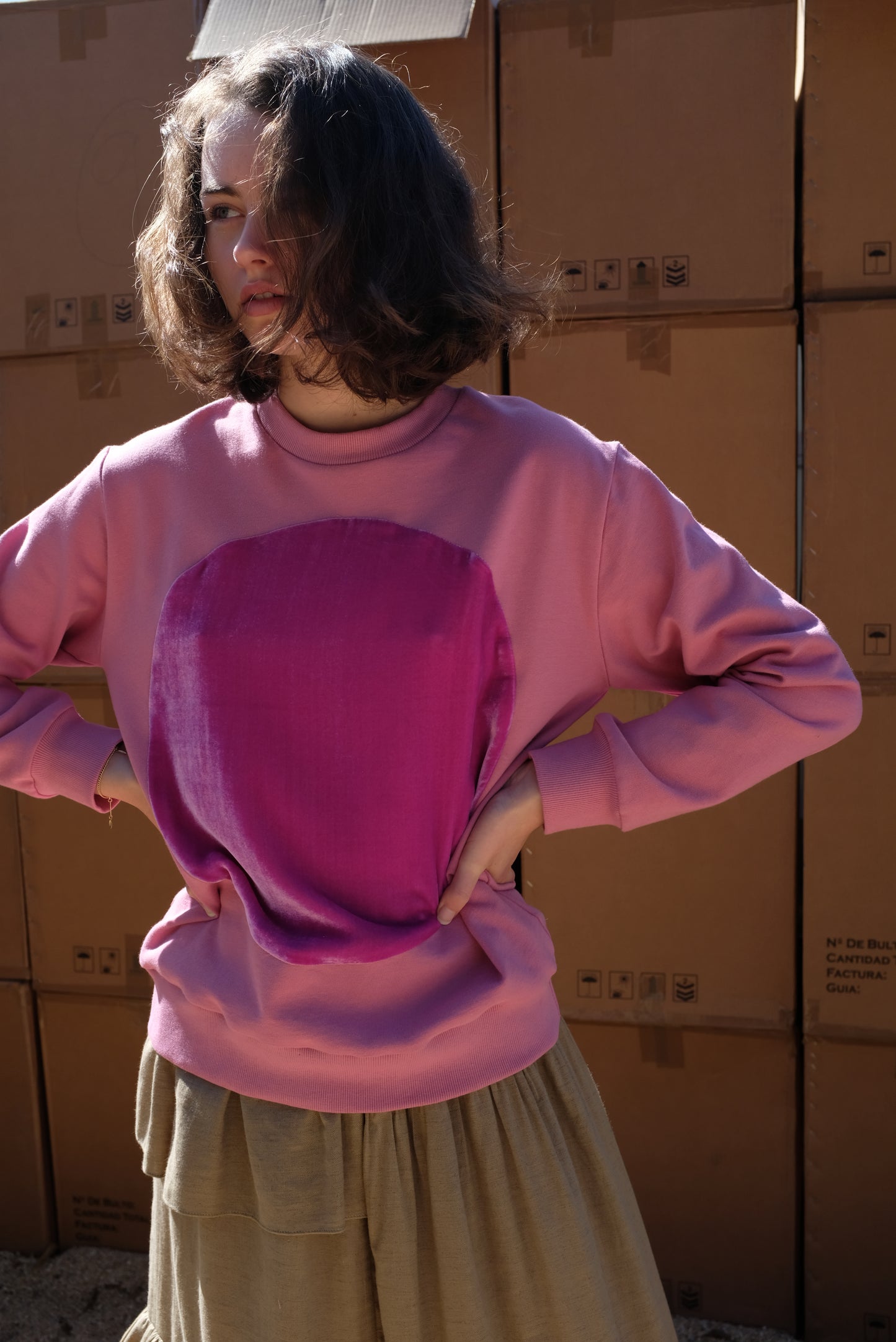 Correll Correll Velvet Circle Sweatshirt Pink
