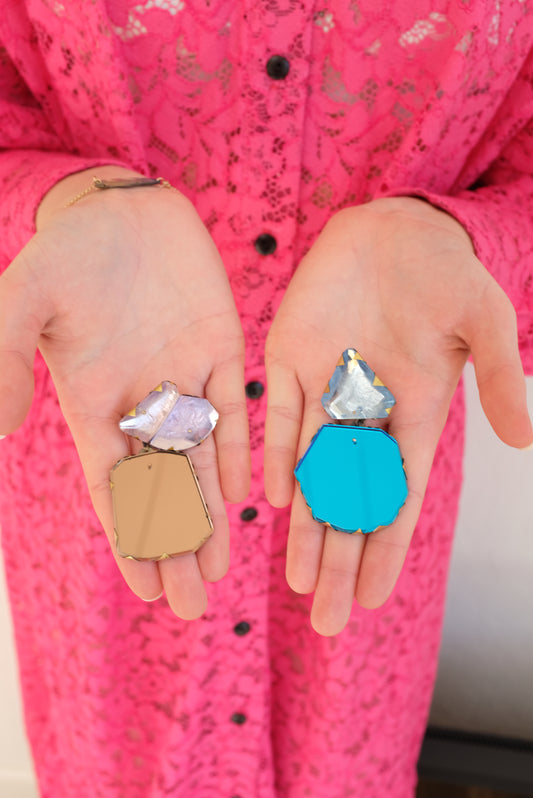 Nikki Couppee Mismatched Dangle Blue/Champagne Earrings