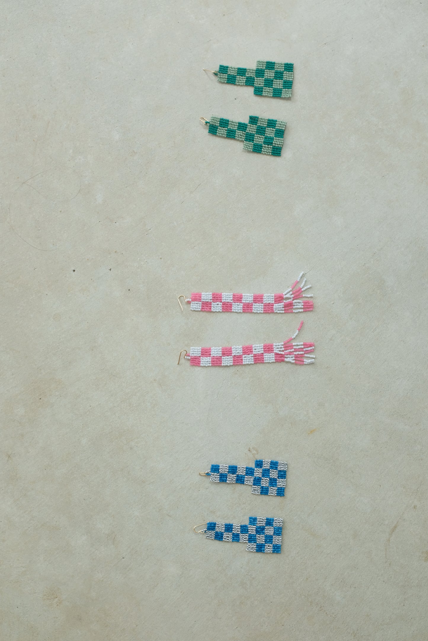 Checkerboard Beaded Earrings Pink