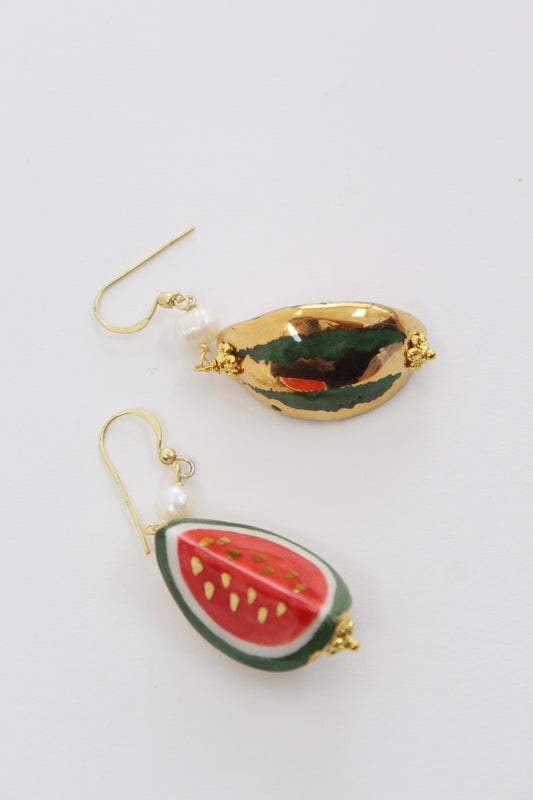Italian Hand Painted Ceramic Earrings Watermelon