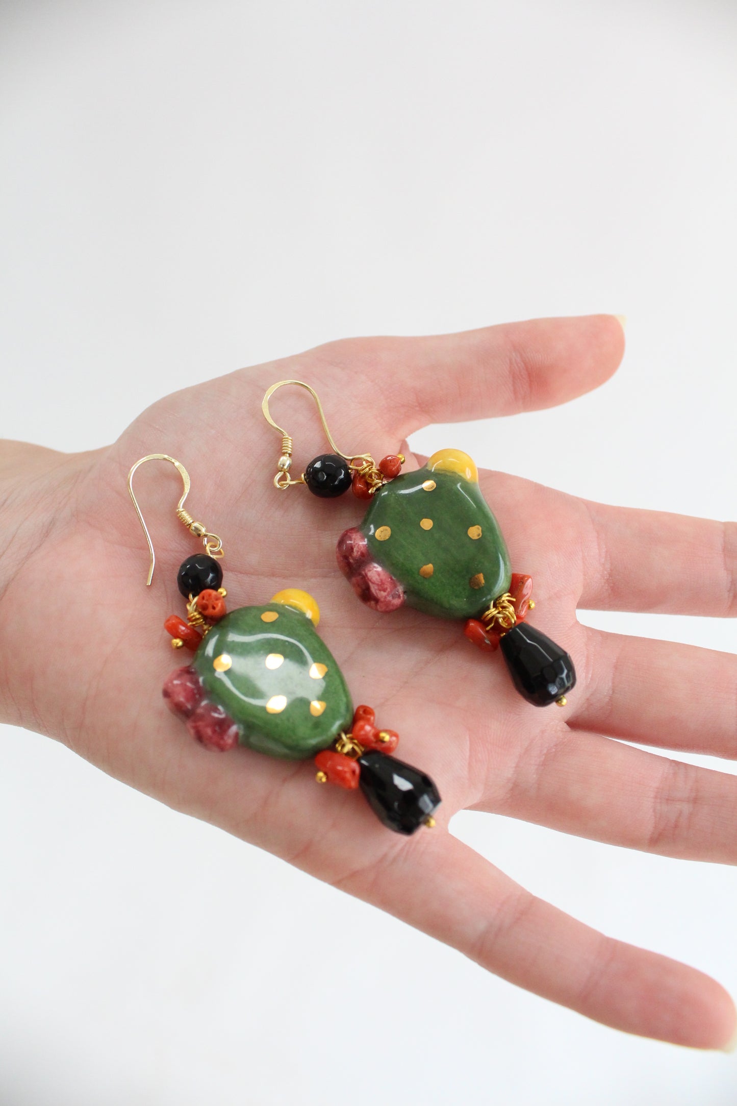 Italian Hand Painted Ceramic Earrings Cactus
