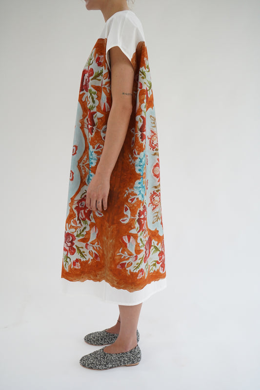 Anntian Painted Flowers Copper T-Shirt Dress