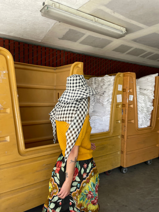 Beklina Scarf Hat Gingham Black