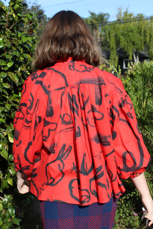 Heinui Llum Blouse Bright Red Bunny Print