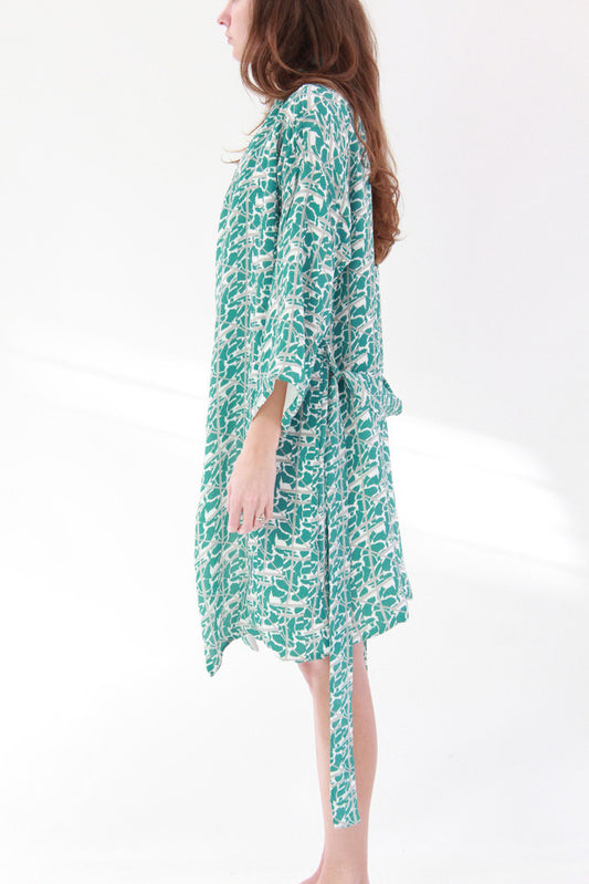 Collage Print Silk Robe / Lina Rennell Cockatoo Collection