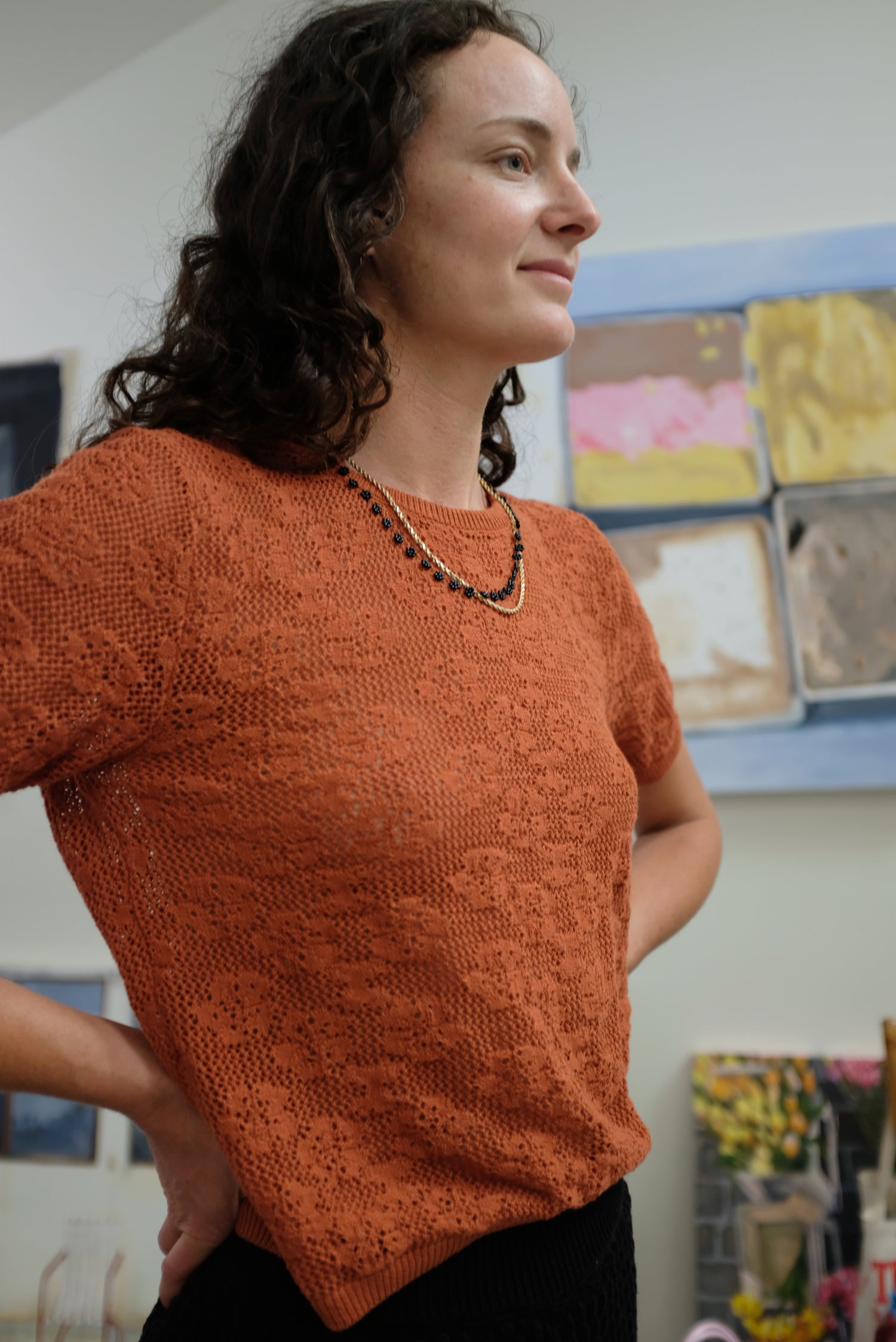 Beklina Floral Cotton Lace T-Shirt Terracotta