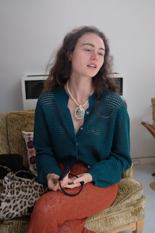 Caged Abalone Necklace On Carmella Rennell