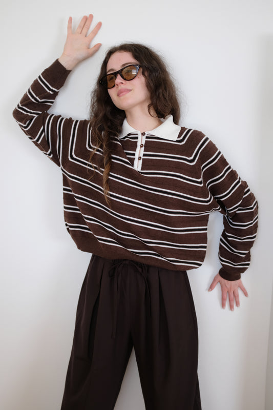 Cordera Merino Wool Striped Polo Brown