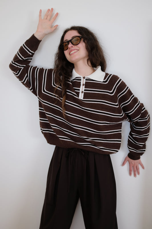 Cordera Merino Wool Striped Polo Brown