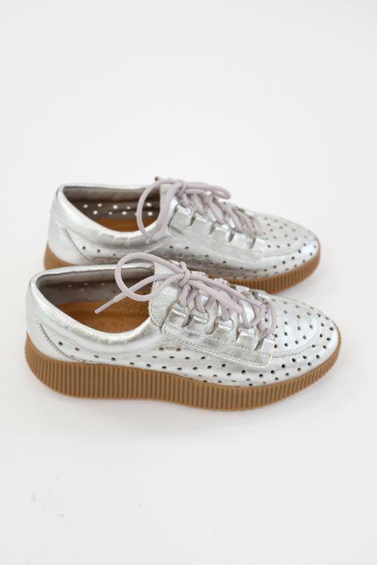 Beklina Pensionata Perforated Lace Up Silver