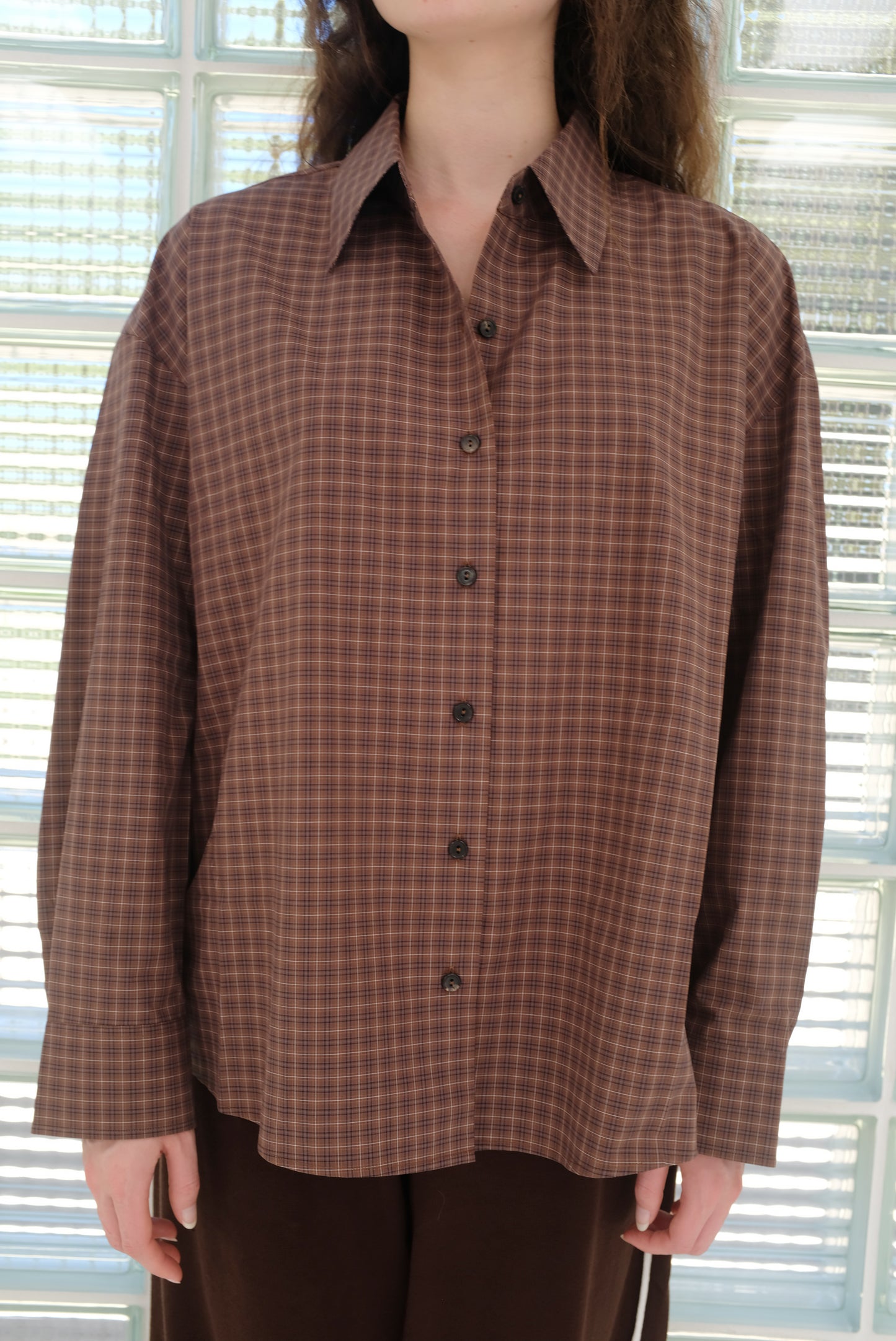 Cordera Checked Oversized Shirt Brown/Navy