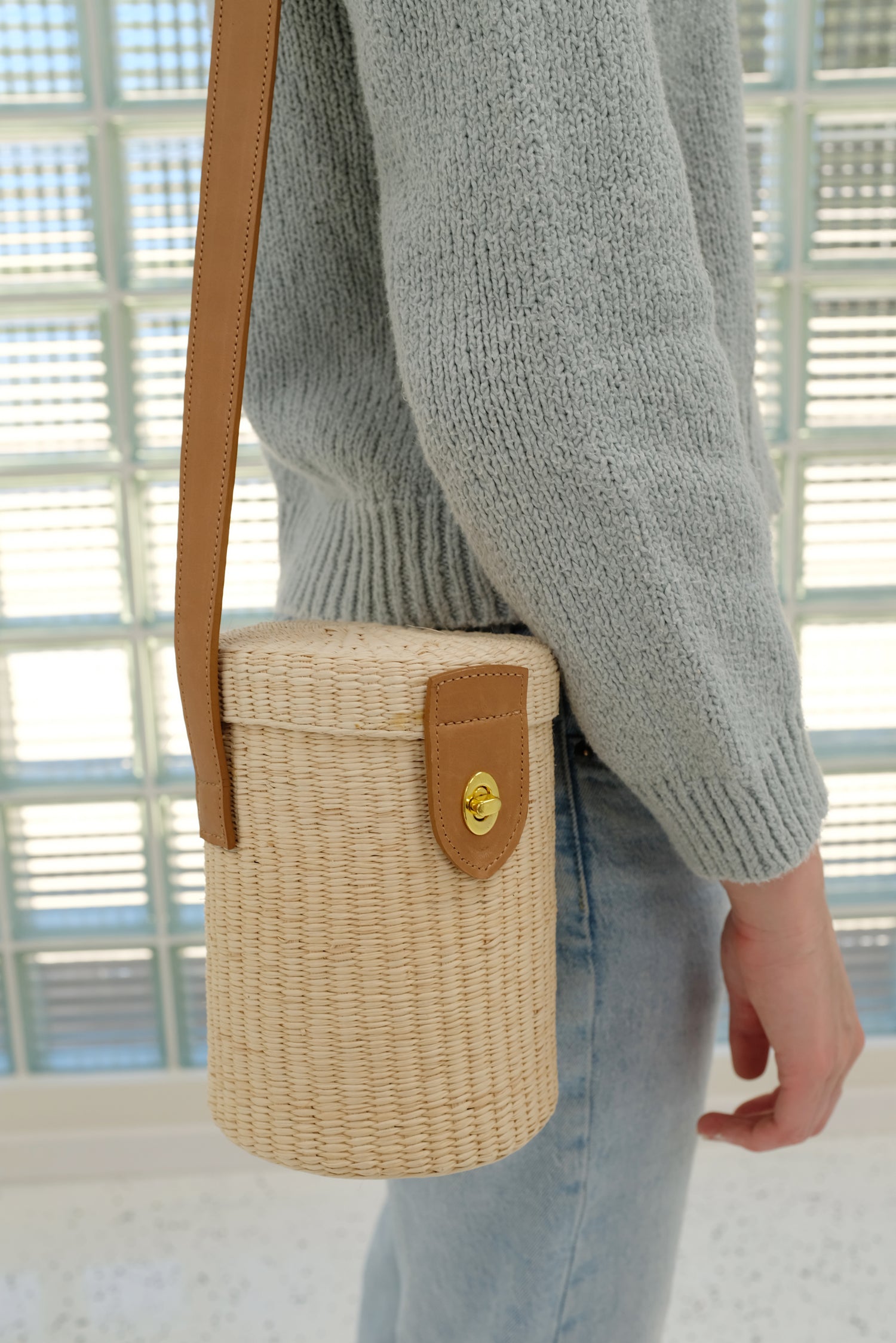 Beklina Straw Leather Basket Bag