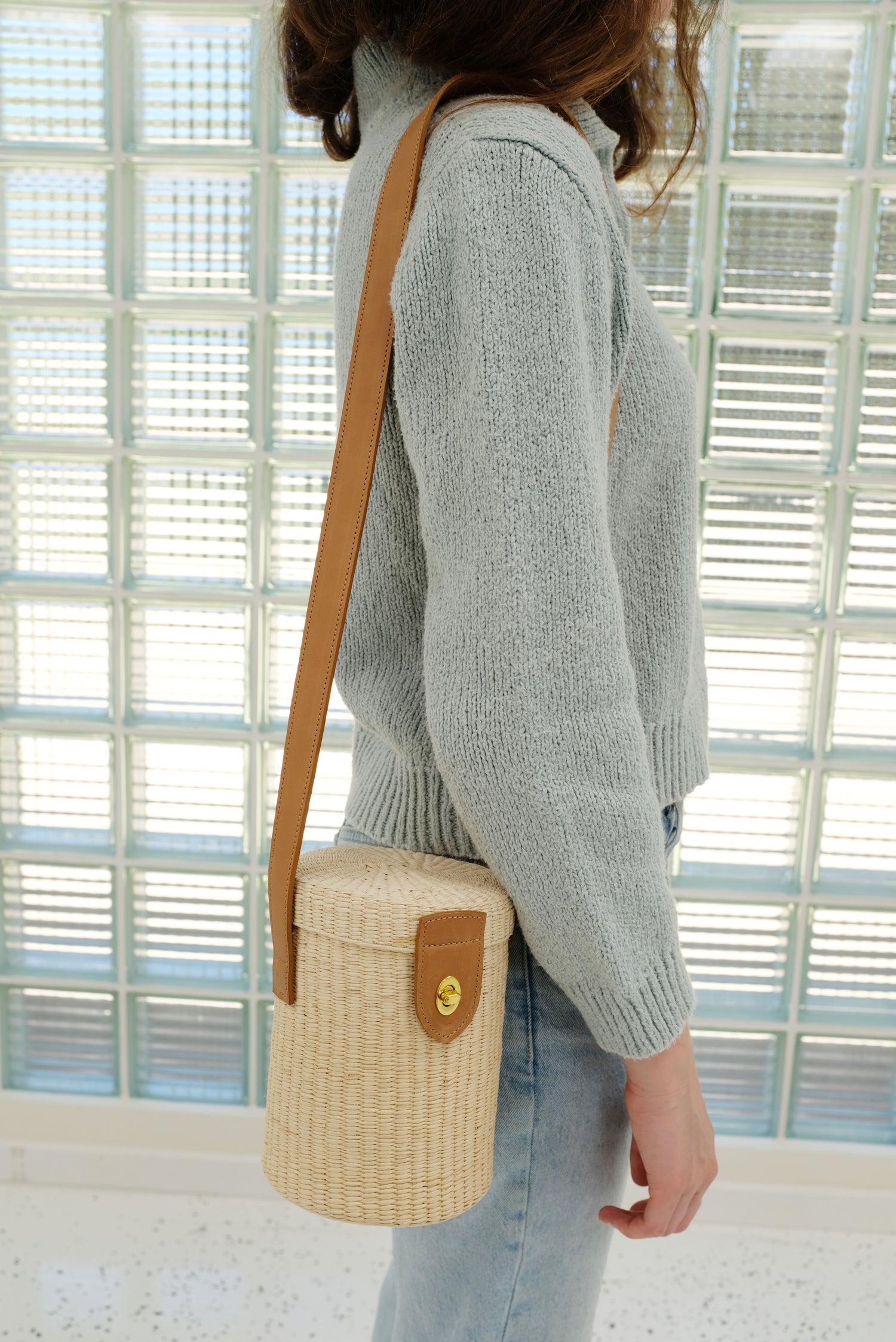 Beklina Straw Leather Basket Bag