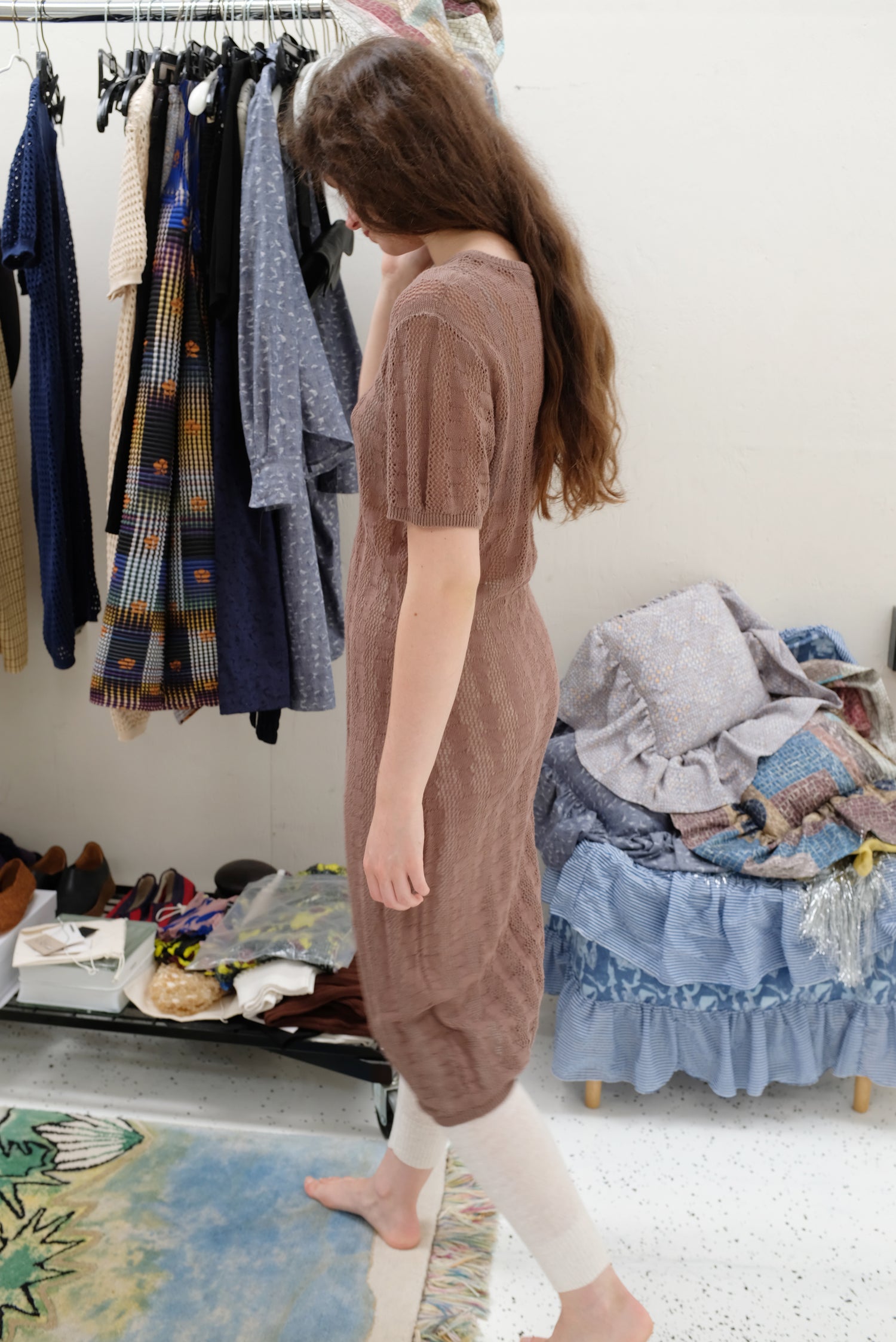 Beklina Bead Curtain Lace T-Shirt Dress Brown / Pre-Worn
