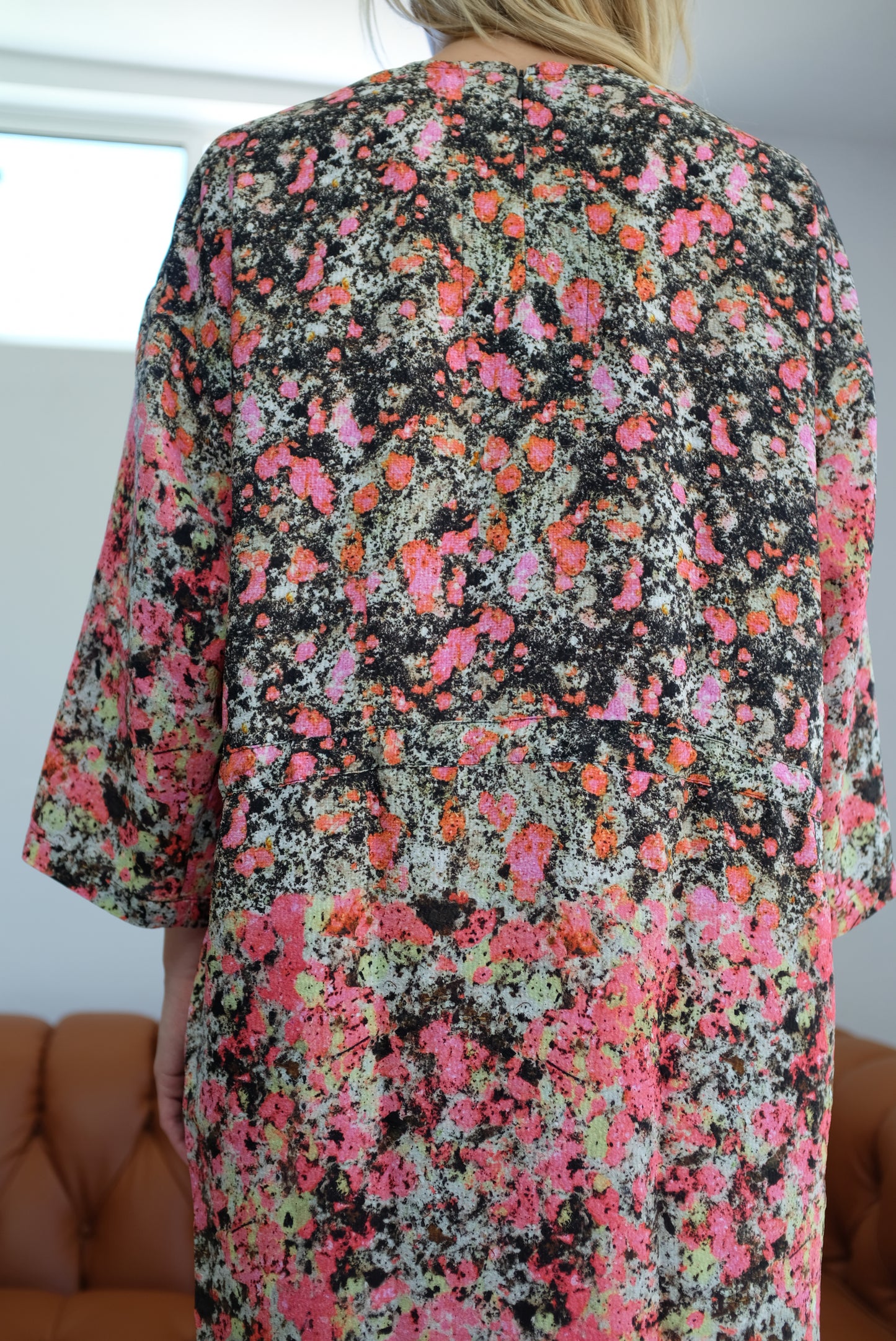 Anntian Silk Simple Dress Print L Pink
