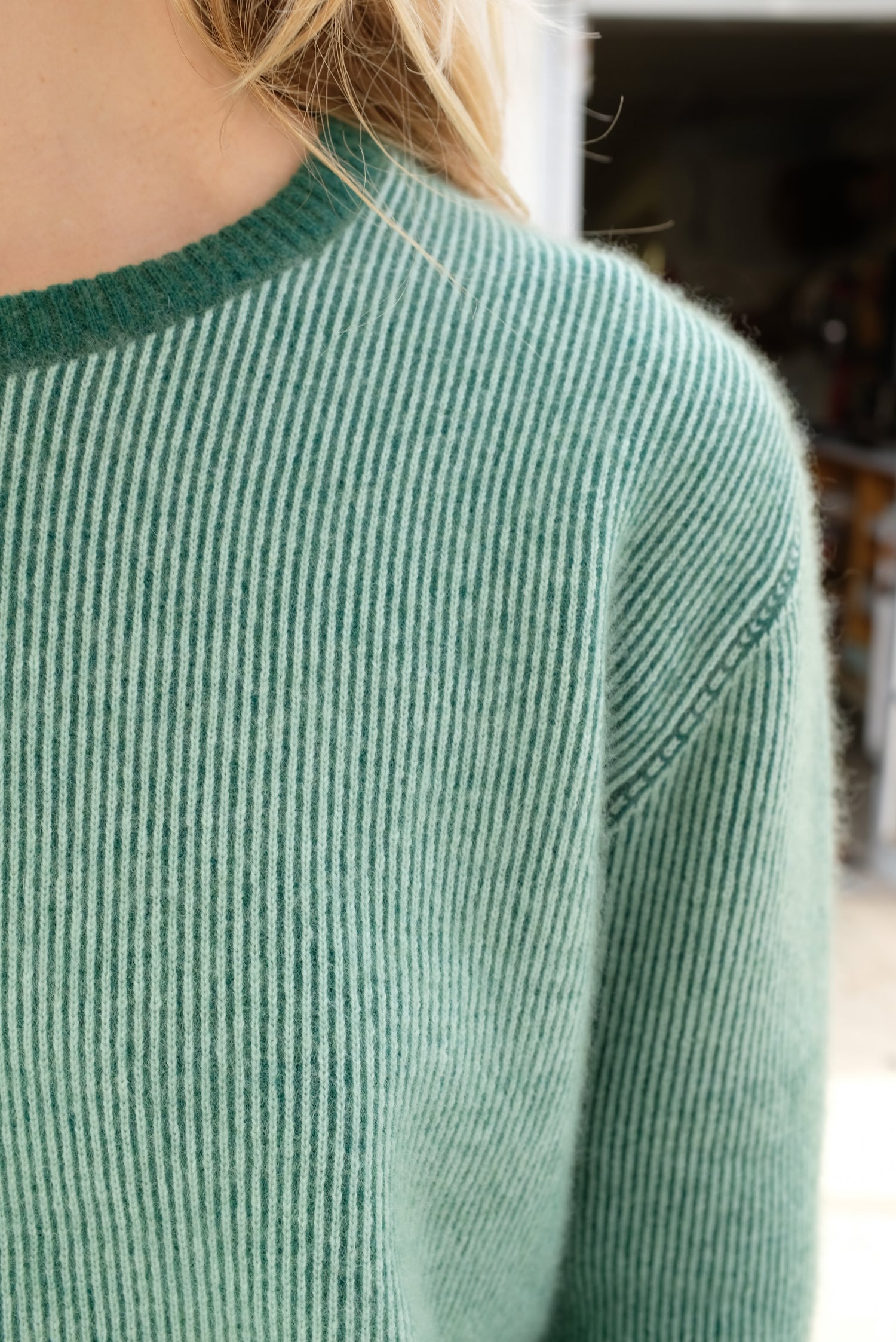 Beklina Cashmere Ribbed Crew Sweater Fauna/Mint