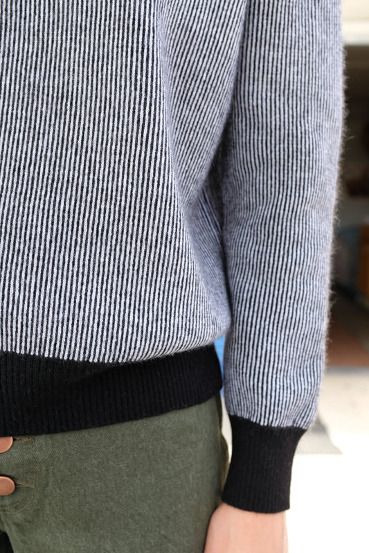 Beklina Cashmere Ribbed Crew Sweater Black/White