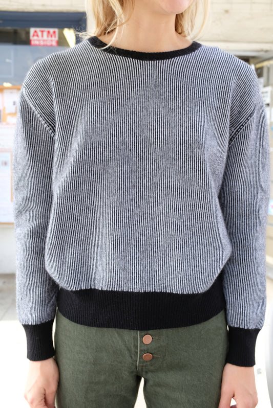 Beklina Cashmere Ribbed Crew Sweater Black/White
