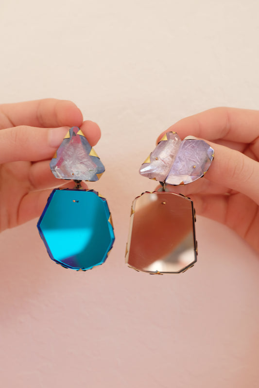 Nikki Couppee Mismatched Dangle Blue/Champagne Earrings