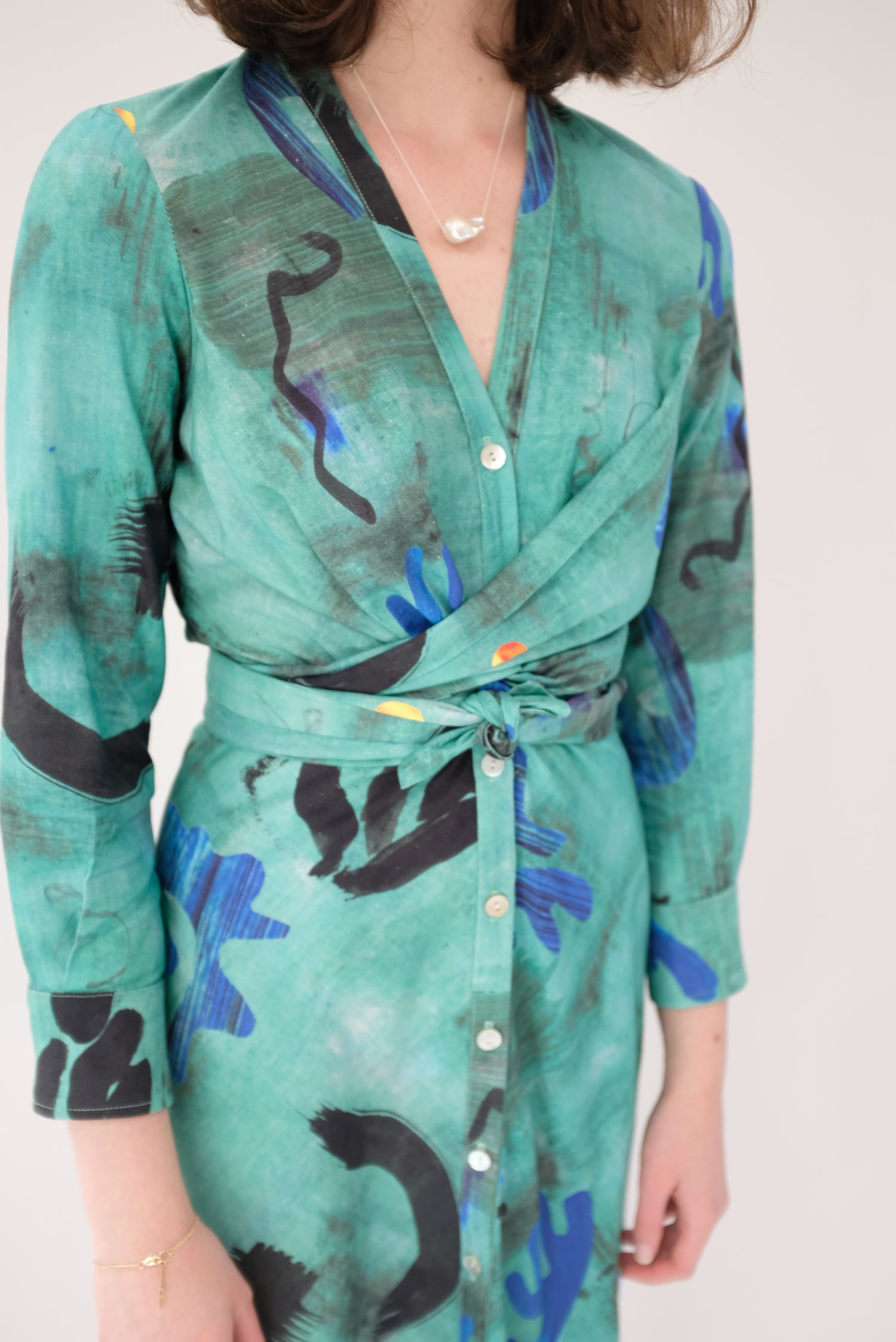 Heinui Leonard Dress Green Collage Print