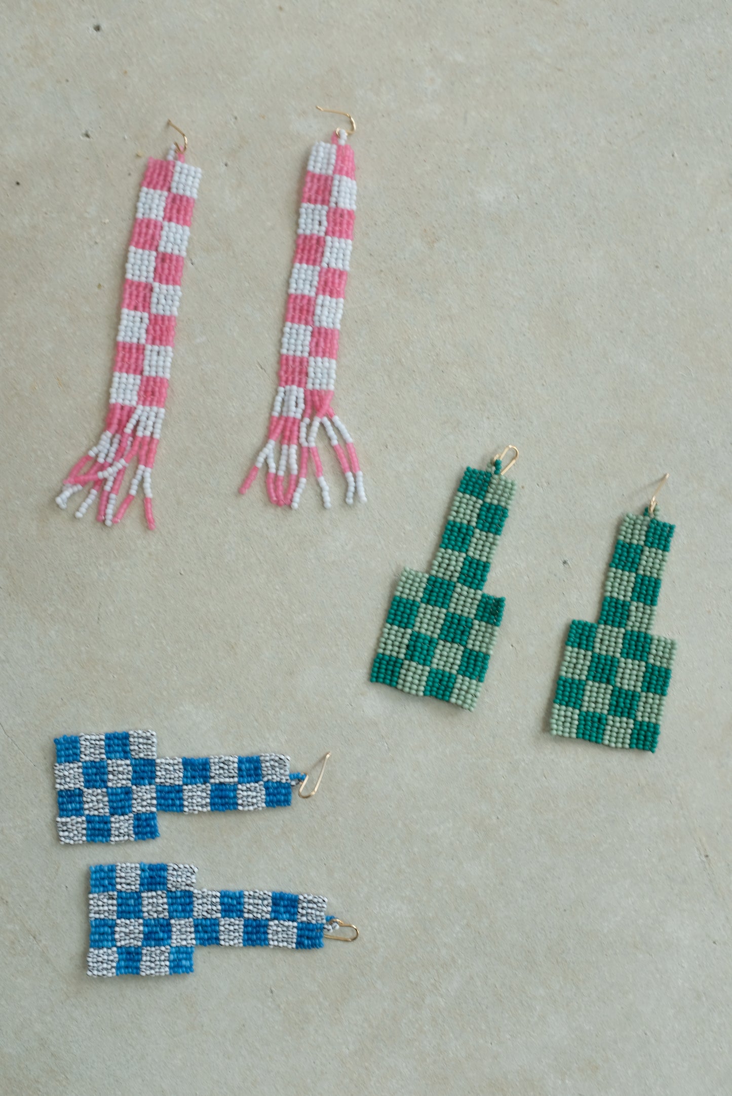 Checkerboard Beaded Earrings Blue