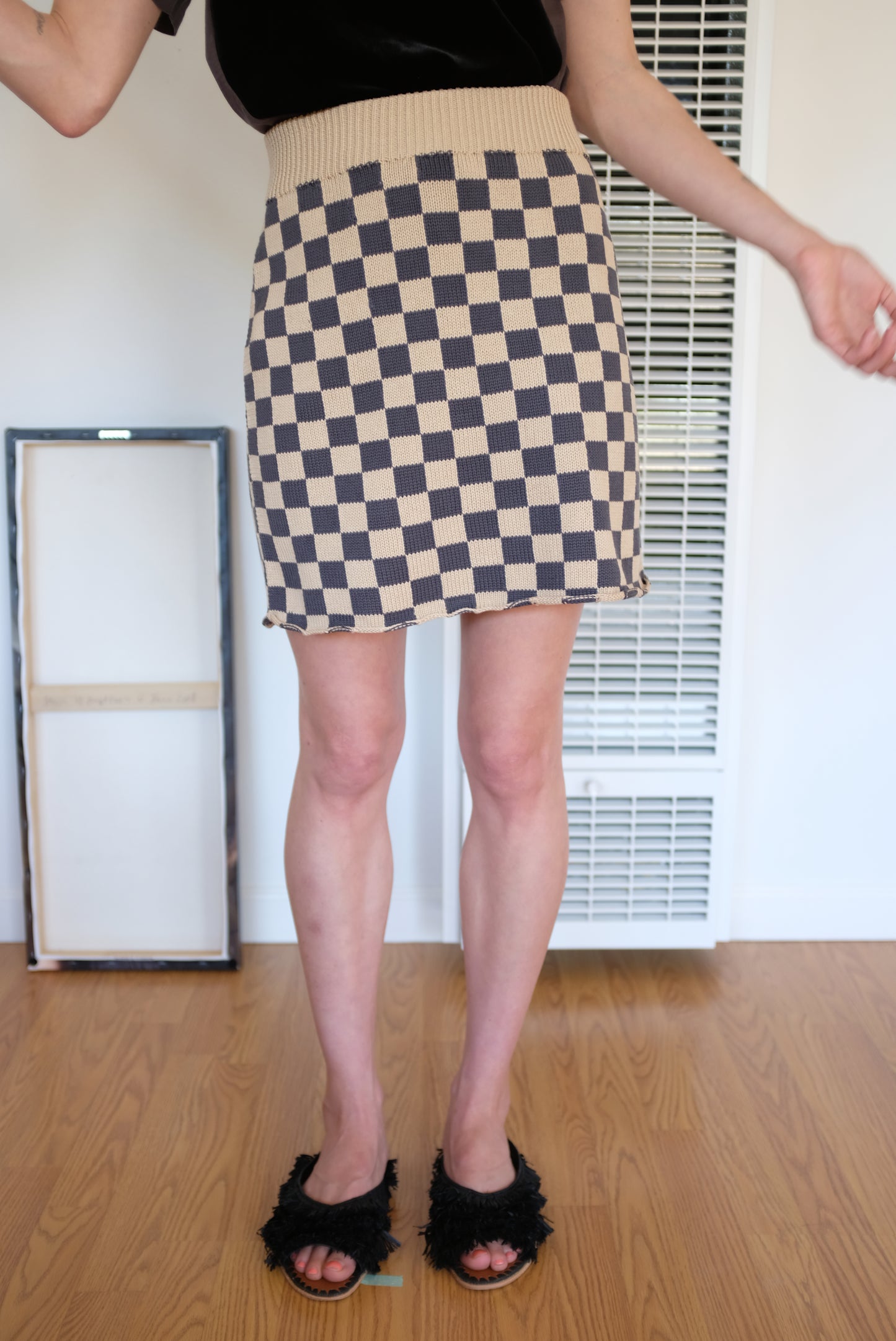 Beklina Knit Check Skirt Charcoal