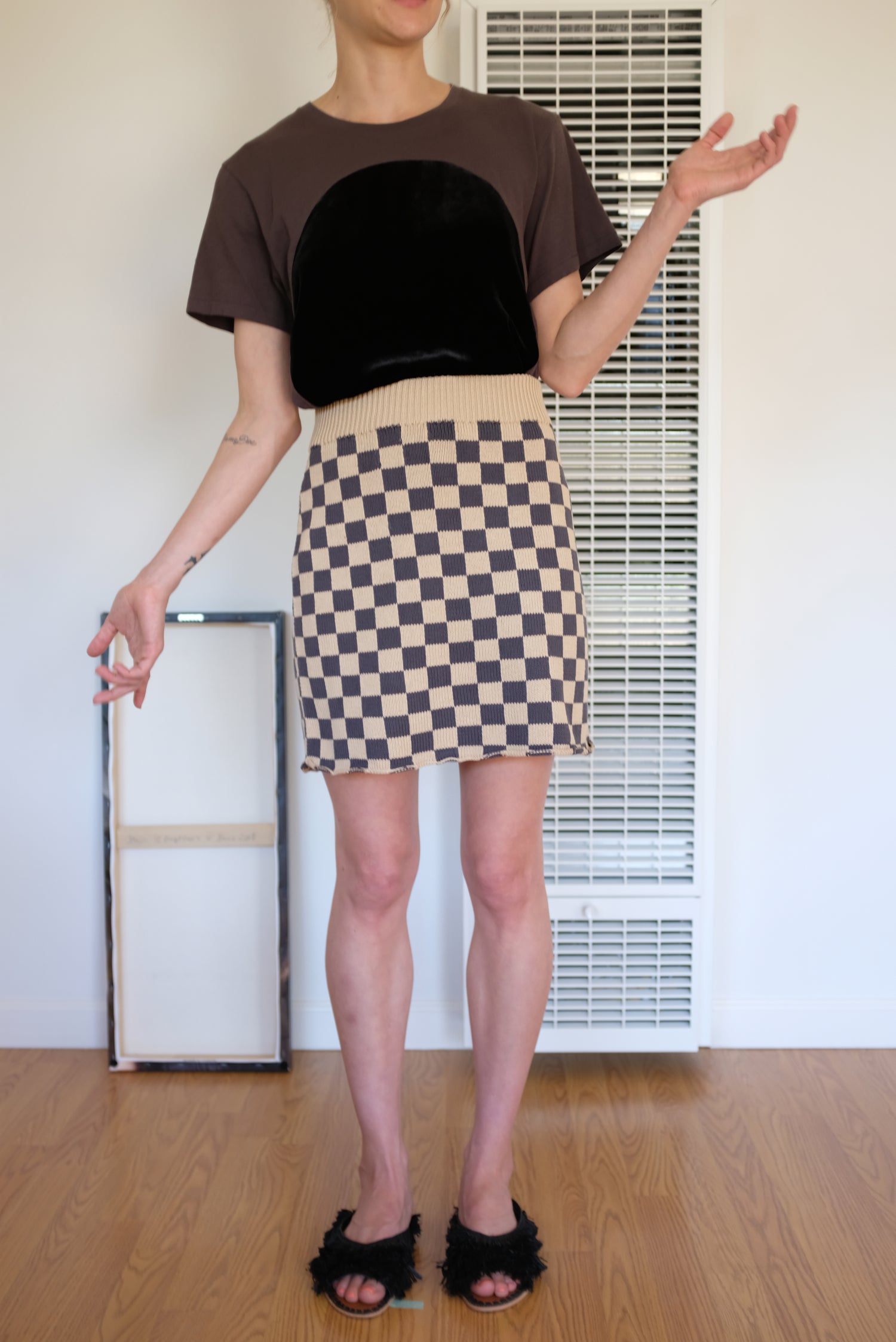Beklina Knit Check Skirt Charcoal