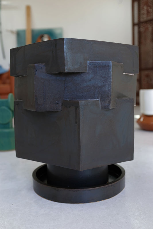 Bari Ziperstein Large Contemporary Ceramic Black Hexagon Planter