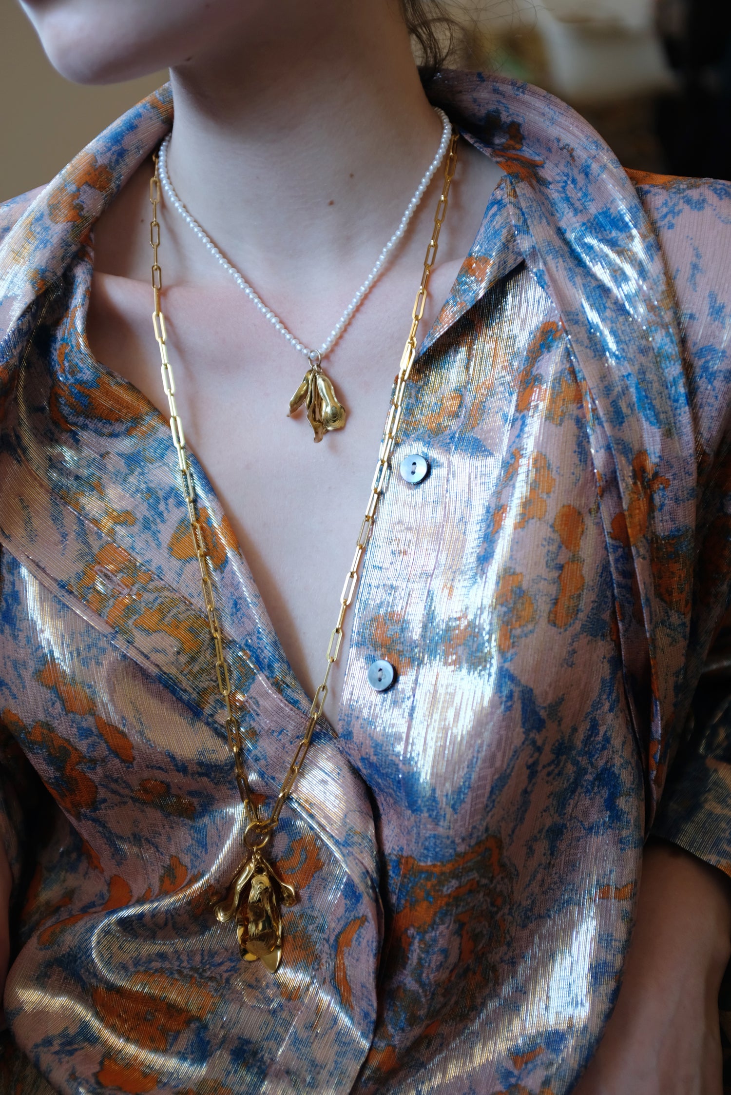 Leigh Miller Long Gold Chrysanthemum Pendant Necklace