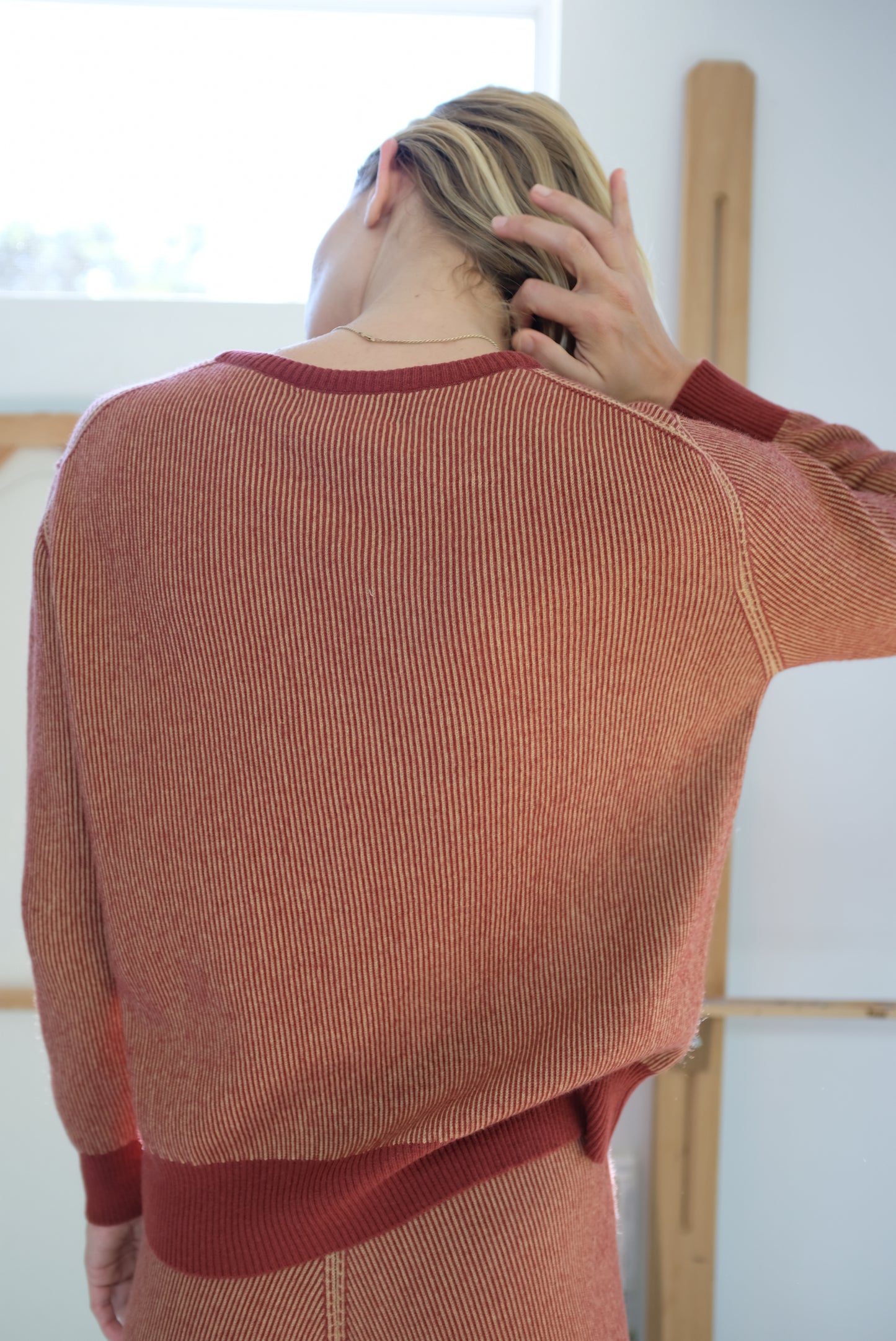 Beklina Cashmere Ribbed Crew Sweater Rust/Gold
