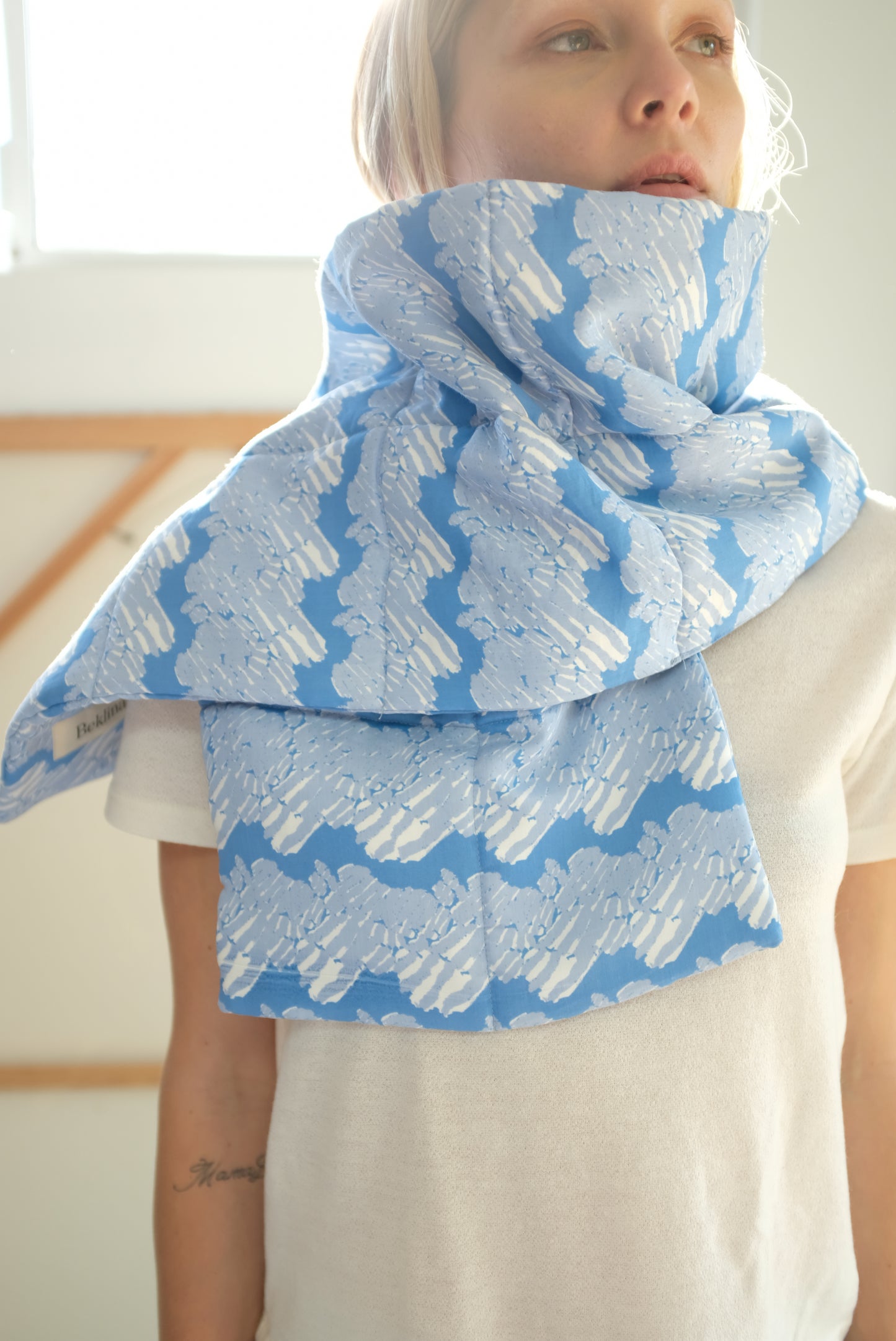 Beklina Quilted Scarf French Ribbon Hydrangea