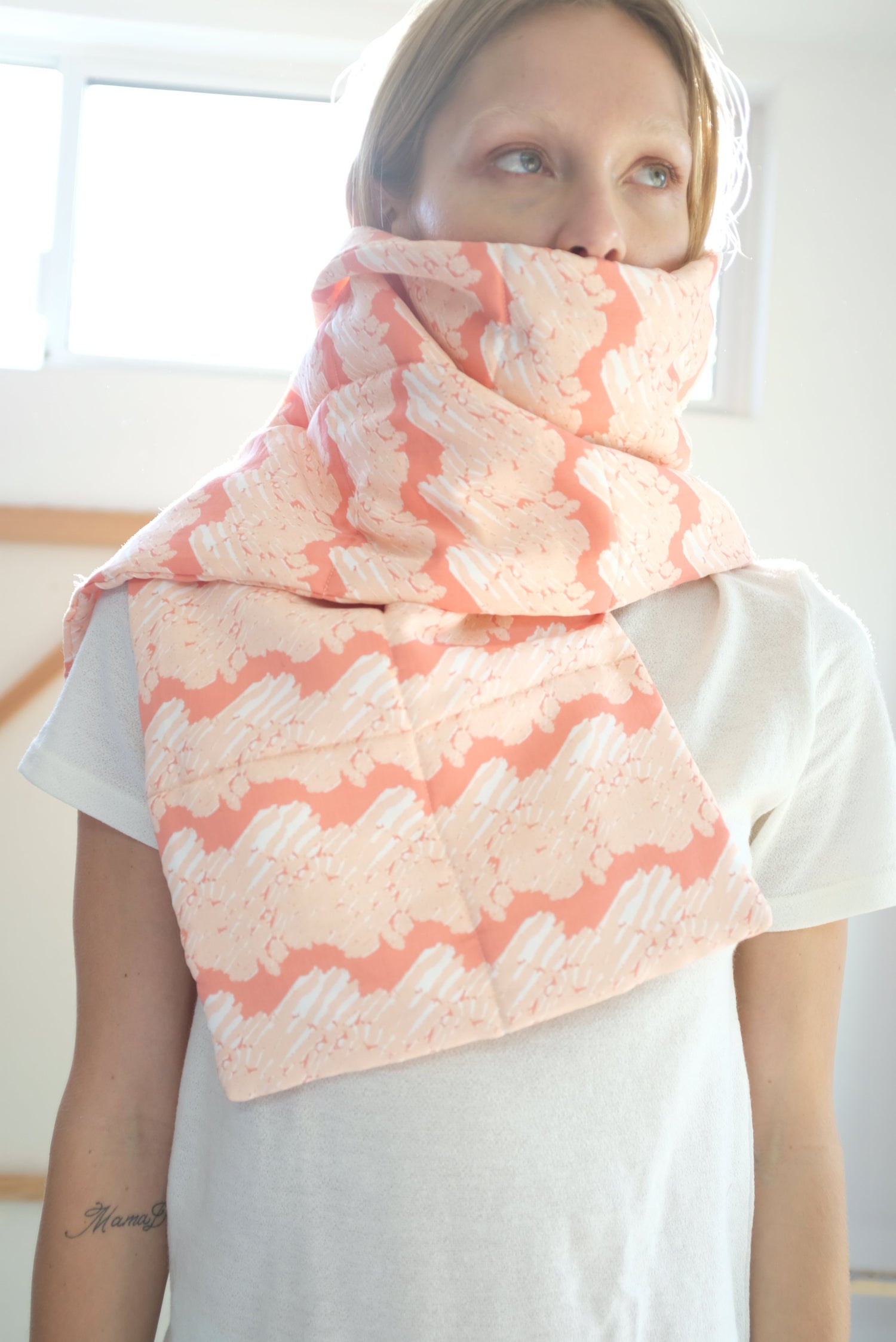 Beklina Quilted Scarf French Ribbon Coral