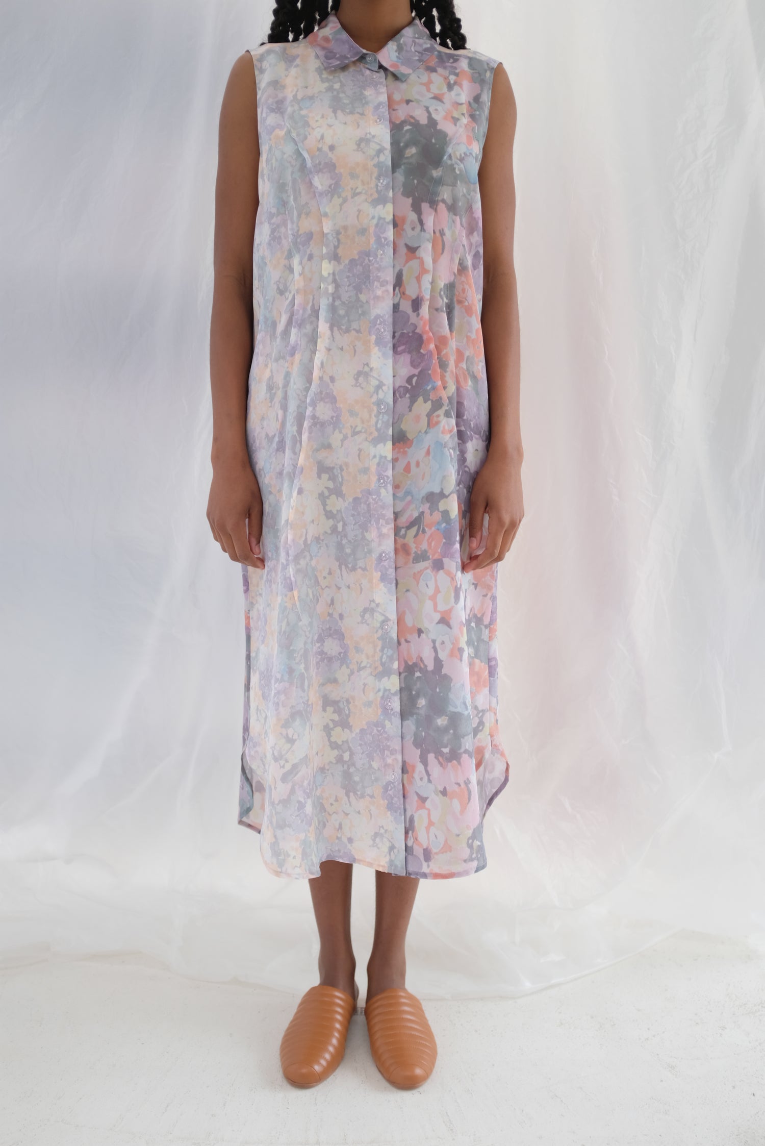 Anntian Silk Pale Flower Bouquet Dress Print H2/3