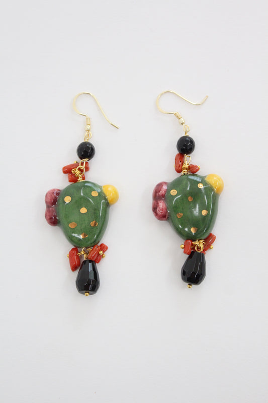 Italian Hand Painted Ceramic Earrings Cactus