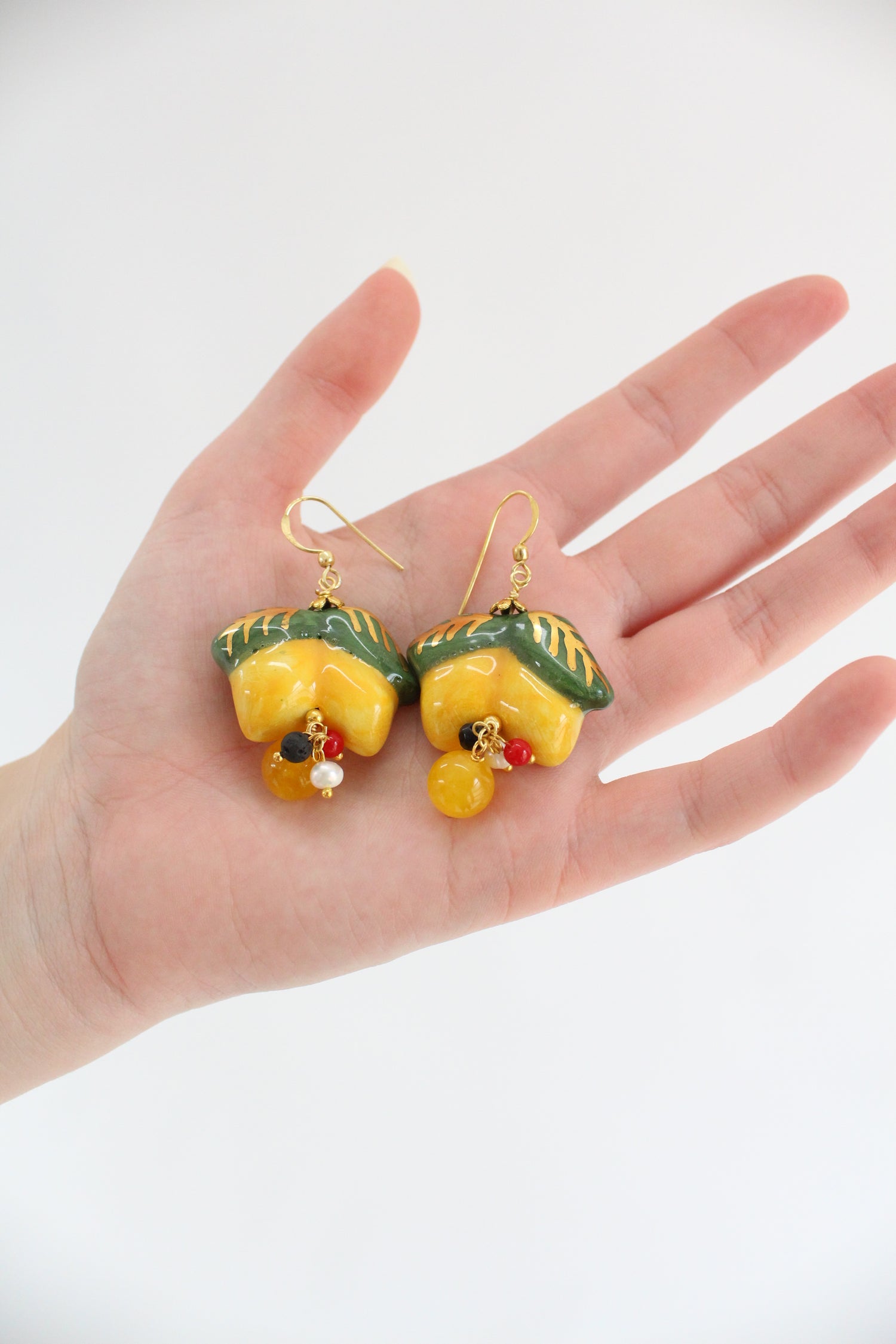 Italian Hand Painted Ceramic Earrings Lemons