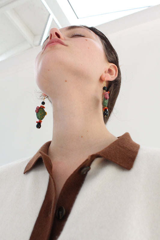 Italian Hand Painted Ceramic Earrings Cactus