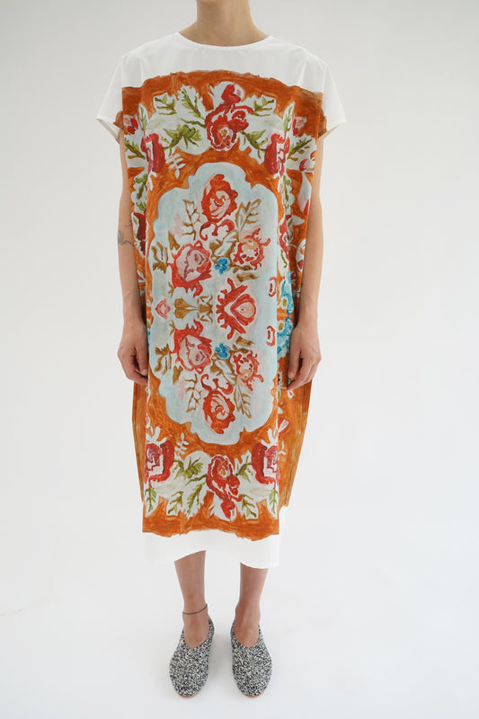 Anntian Painted Flowers Copper T-Shirt Dress
