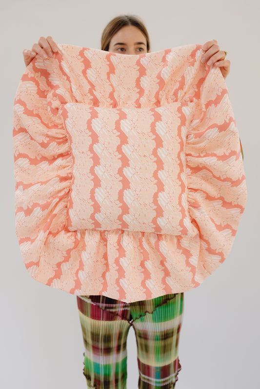 Beklina Ruffle Pillow French Ribbon Flamingo Glow