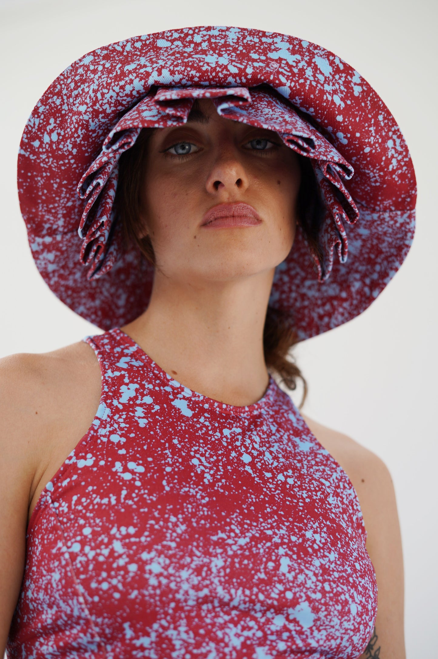 Beklina Layered Pleat Hat Splatter Blue/Red