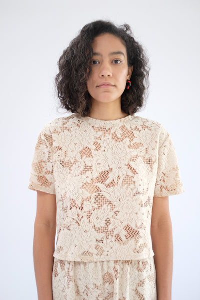 新品　TULLE LACE SHIRT Lace and Embroidered Tulle Top | Tadashi Shoji