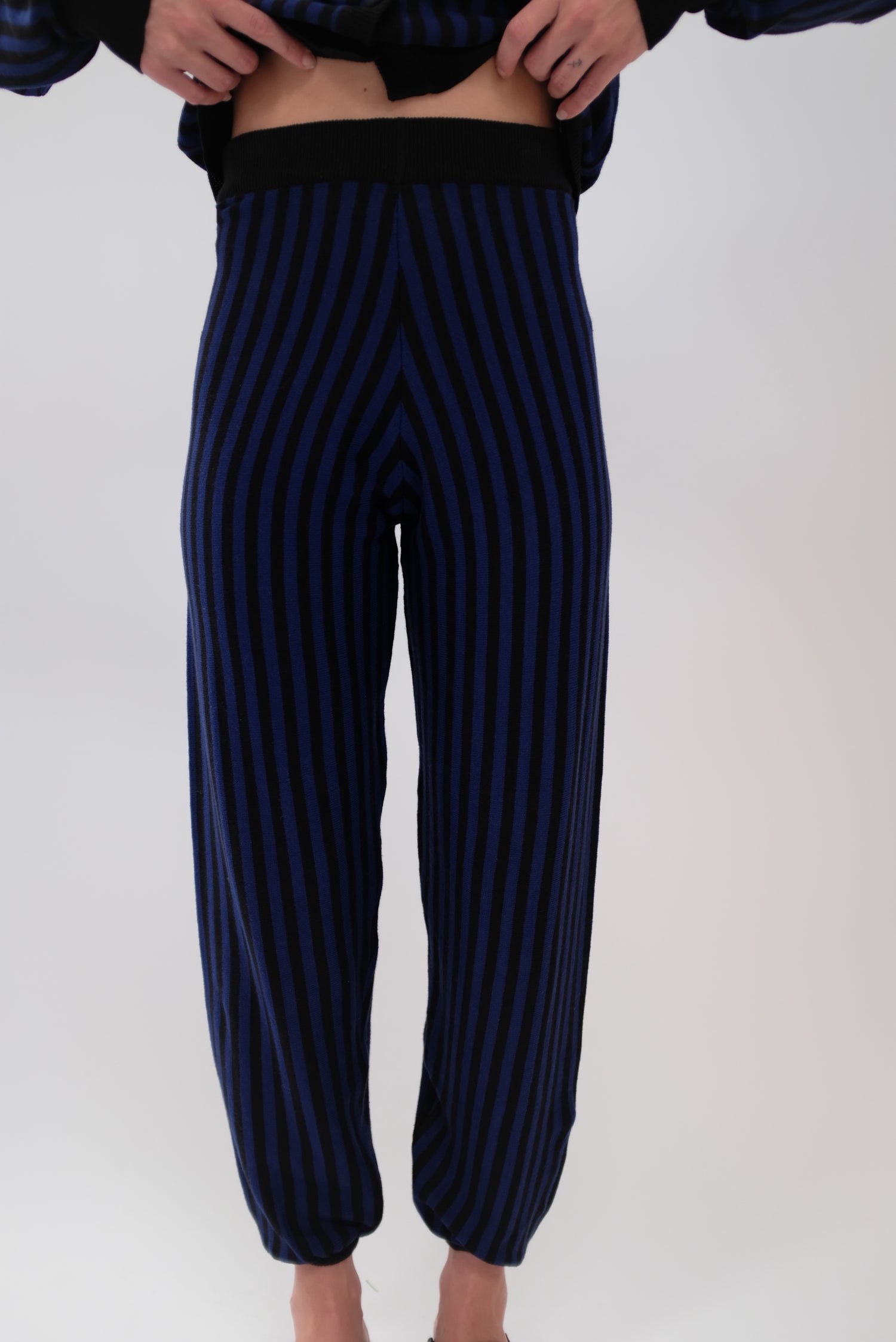 Beklina Cotton Knit Pants Striped Black/Medianoche