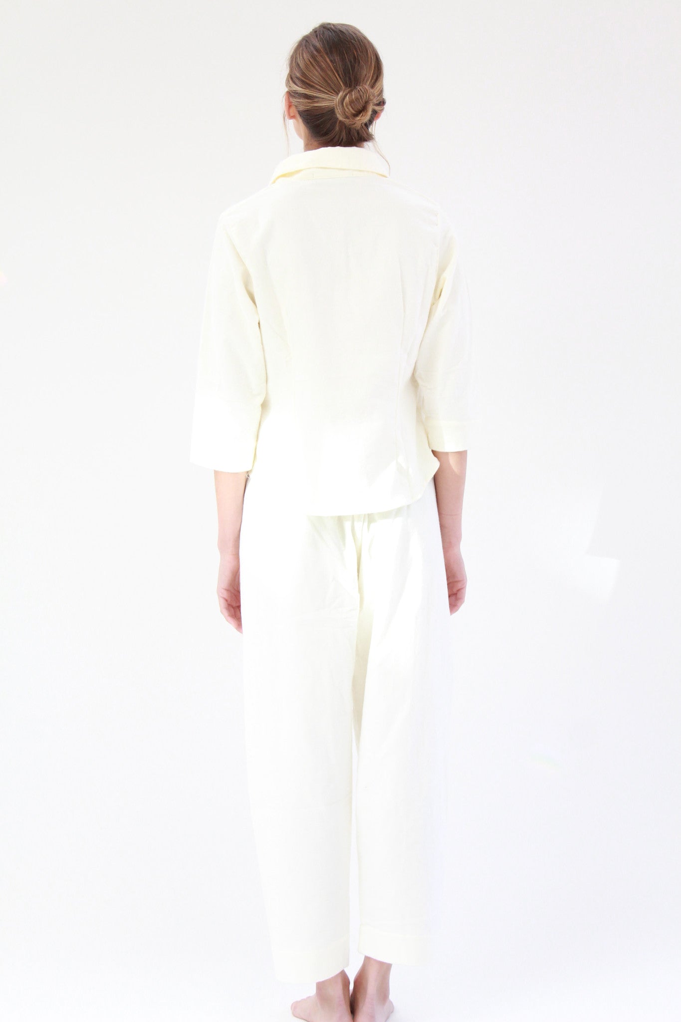 Lina Rennell Organic Cotton Flannel Pajama Set Ivory
