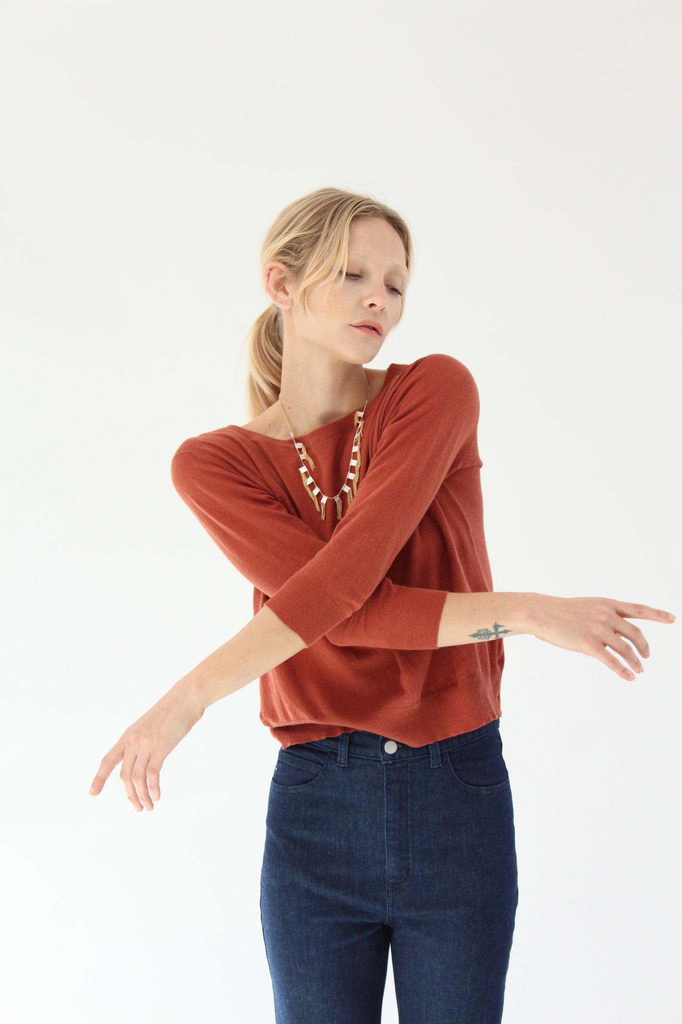 Beklina Cotton 3/4 Sleeve Knit Top Spice