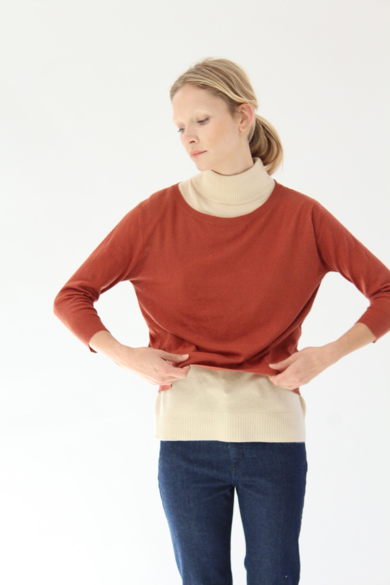 Beklina Cotton 3/4 Sleeve Knit Top Spice