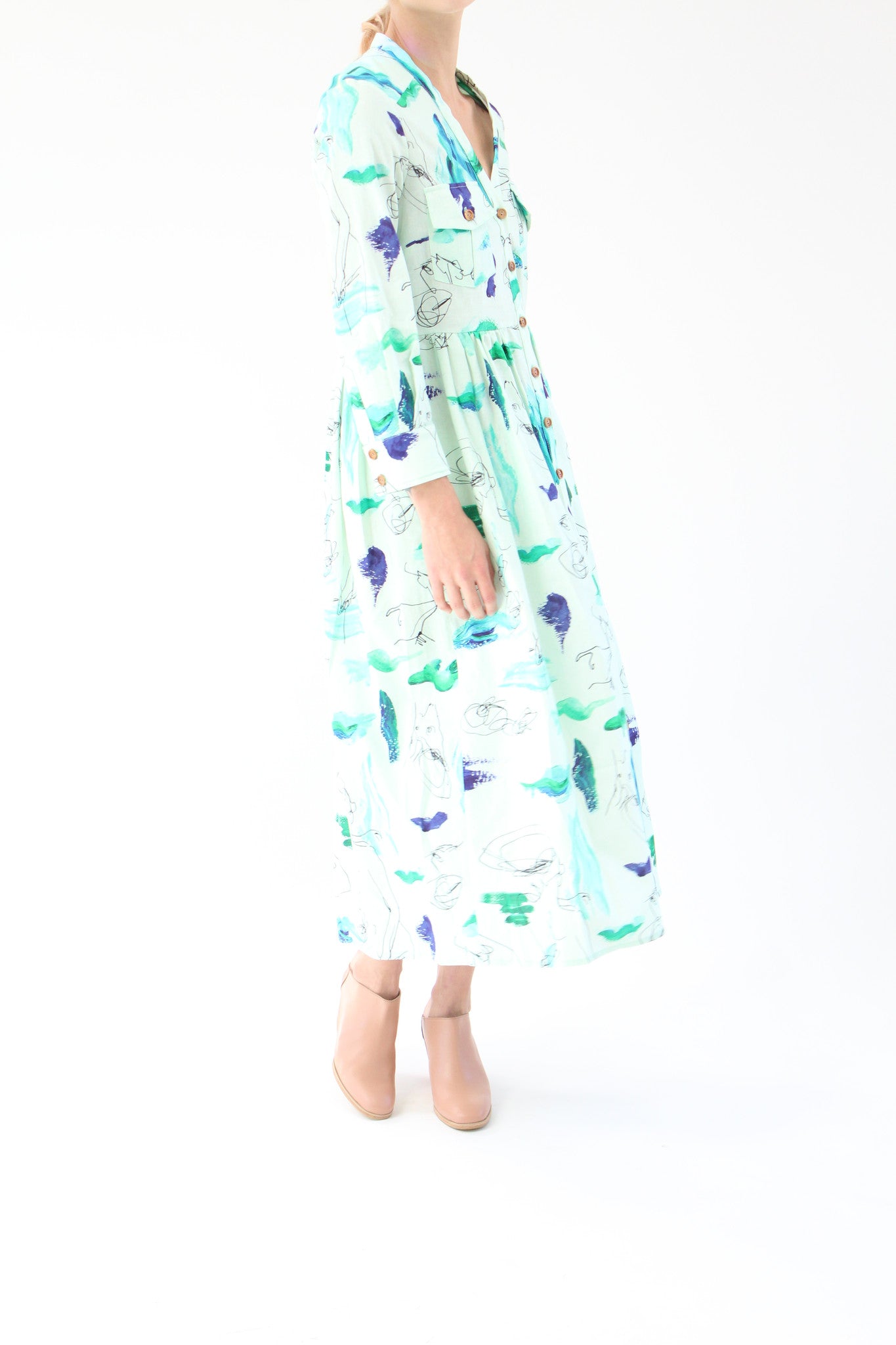 Heinui Nico Dress Mint Strokes Scribbles Print At Beklina