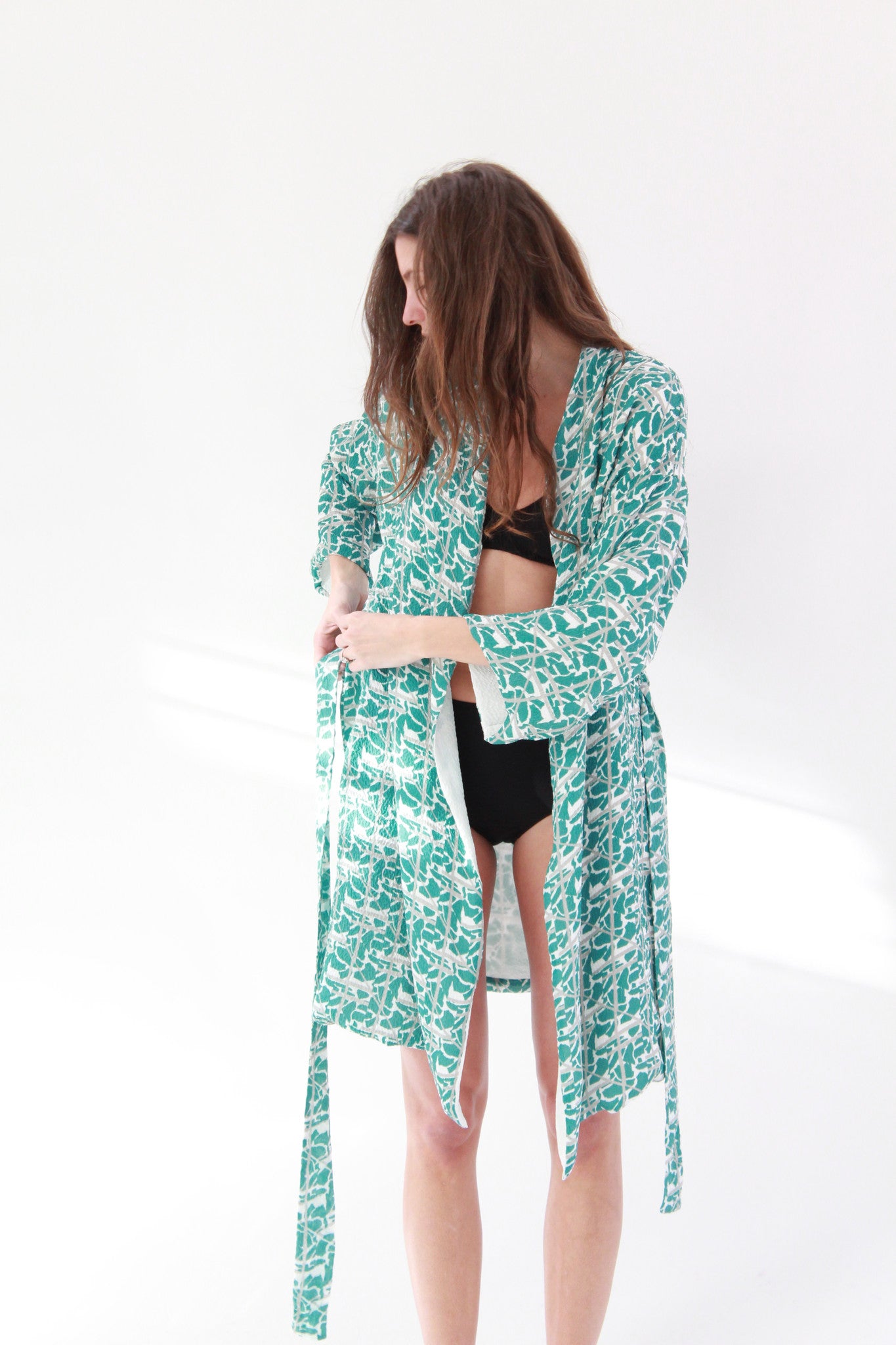 Lina Rennell Silk Robe Collage Print